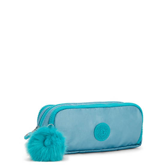 Kipling Gitroy Metallic Pencil Case Bags Natural Aqua Metallic | CA 2120PJ